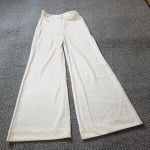 Suzie Kondi Ponte Pants Women Medium High Waist Boot Cut Ivory Velour Flare